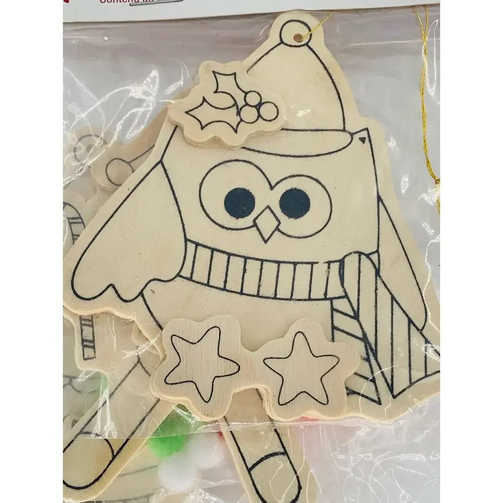 Wood Oranament Decorating Kit Creatology 3 Piece Set Sock Monkey Owl Elf Markers